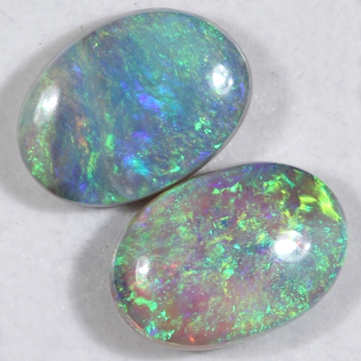 SOLID SEMI BLACK OPALS Matching pair, 3D, pattern, Bright fire of orange green and blue